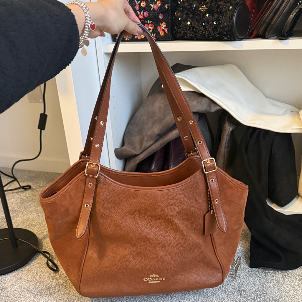 Coach Chestnut Brown Leather & Suede Shoulder Tote